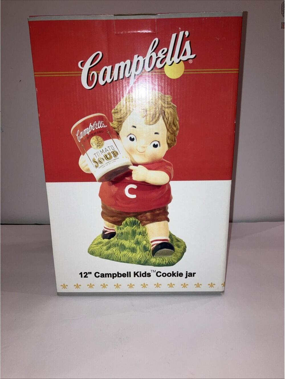 Vintage 2005 Campbell Soup Cookie Jar Ceramic Boy Tomato Soup Can NEW in Box